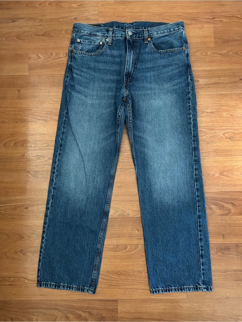 Levi's 555 Relaxed Fit Straight Leg Jeans Mens 36x32 Light Wash Blue Denim